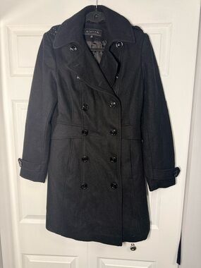 Giacca 80% Wool Black Double-Breasted Pea Coat